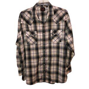 Plains Western Wear Mens 2X Black Tan Plaid Big Man Long Sleeve Pearl Snap Shirt